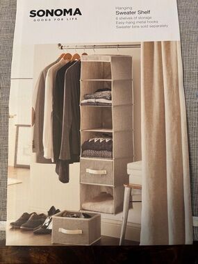 SONOMA Beige Hanging Closet Shelf Organizer with Front Handles